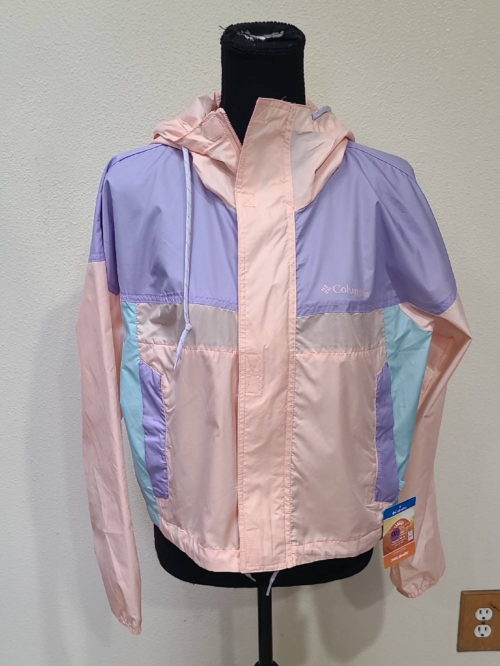 Columbia Peach, Lavender  Colorblock Hooded Windbreaker